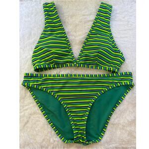 Aerie green blue navy and neon bikini scoop top and bottoms medium